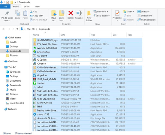 Sau đó xóa các file còn lại